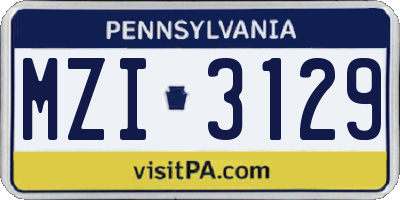 PA license plate MZI3129