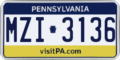PA license plate MZI3136