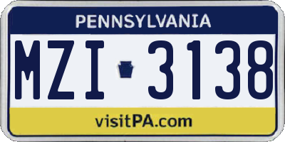PA license plate MZI3138