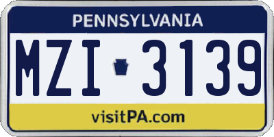 PA license plate MZI3139