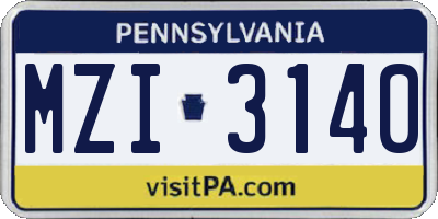 PA license plate MZI3140