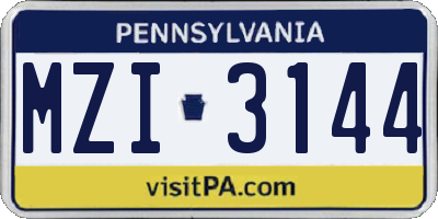 PA license plate MZI3144