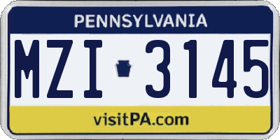 PA license plate MZI3145