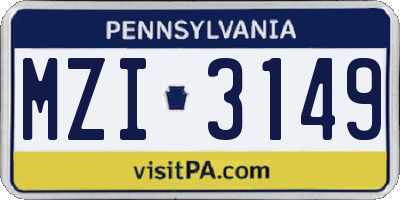 PA license plate MZI3149