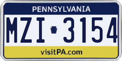 PA license plate MZI3154
