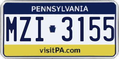 PA license plate MZI3155