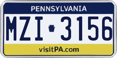 PA license plate MZI3156