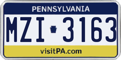 PA license plate MZI3163