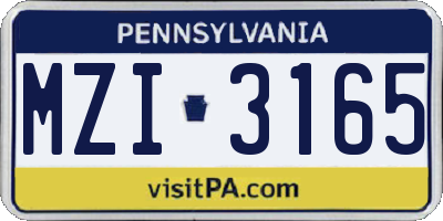 PA license plate MZI3165