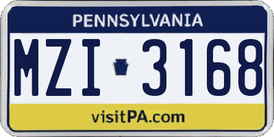 PA license plate MZI3168