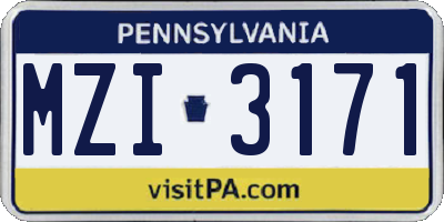 PA license plate MZI3171
