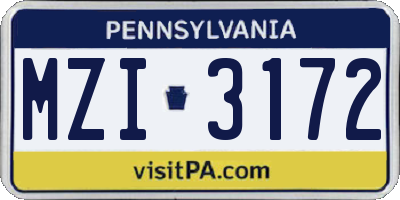PA license plate MZI3172