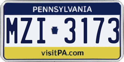 PA license plate MZI3173