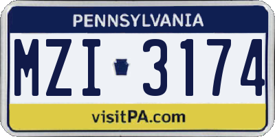 PA license plate MZI3174