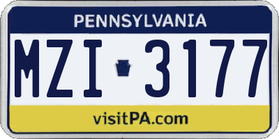 PA license plate MZI3177