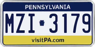 PA license plate MZI3179