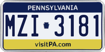 PA license plate MZI3181