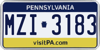 PA license plate MZI3183