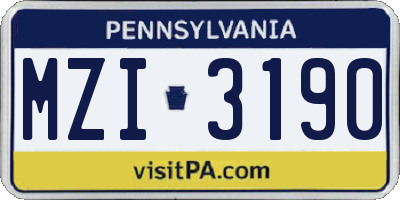 PA license plate MZI3190