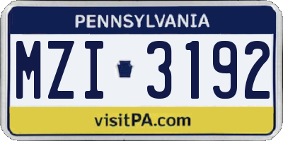 PA license plate MZI3192