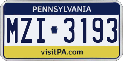 PA license plate MZI3193