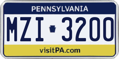 PA license plate MZI3200
