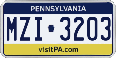 PA license plate MZI3203