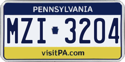 PA license plate MZI3204