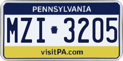 PA license plate MZI3205