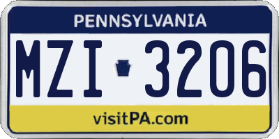 PA license plate MZI3206