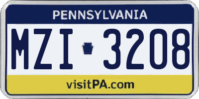 PA license plate MZI3208