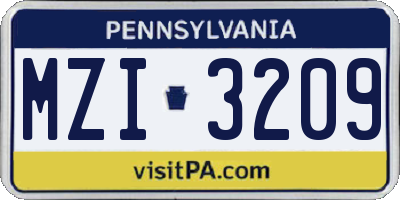 PA license plate MZI3209