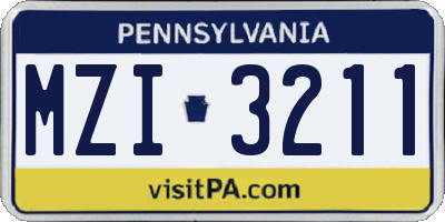 PA license plate MZI3211