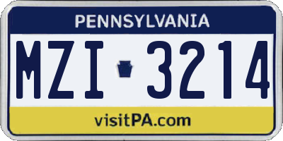 PA license plate MZI3214