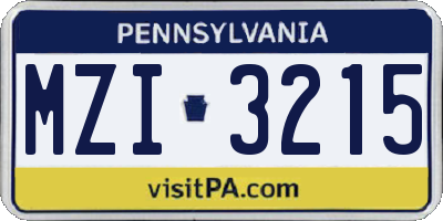PA license plate MZI3215