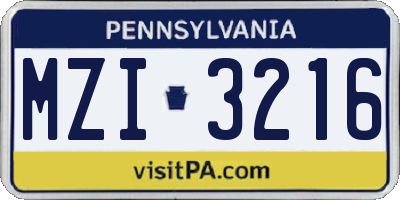 PA license plate MZI3216