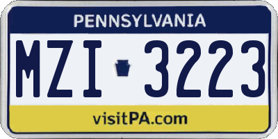 PA license plate MZI3223