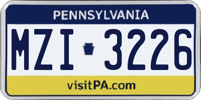 PA license plate MZI3226