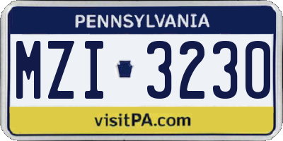PA license plate MZI3230