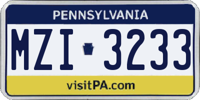PA license plate MZI3233
