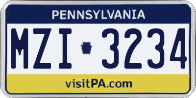 PA license plate MZI3234