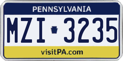 PA license plate MZI3235