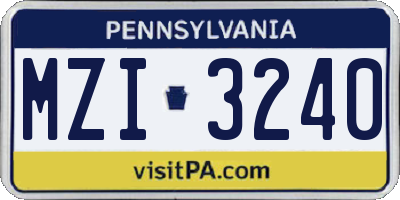 PA license plate MZI3240