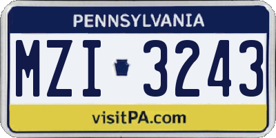 PA license plate MZI3243