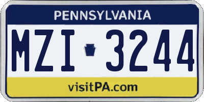 PA license plate MZI3244