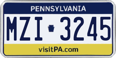 PA license plate MZI3245