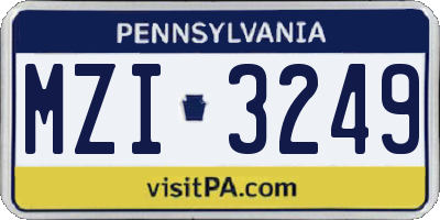 PA license plate MZI3249