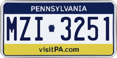 PA license plate MZI3251