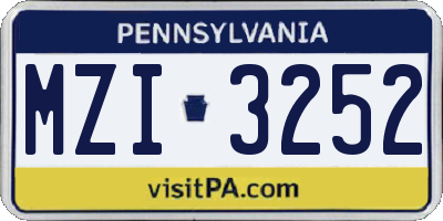 PA license plate MZI3252