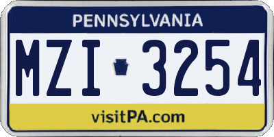PA license plate MZI3254